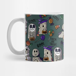 Ghosts Go Trick or Treating - Halloween Pattern - Dark Colors Mug